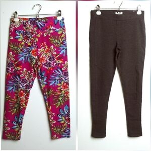 Floral Pink and Grey Leggings Set Of 2 Size M Casual